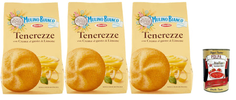 Mulino Bianco Tenerezze, Biscotti Con Crema Al Gusto Di Limone, Biscuits Avec De La Crème Au Citron, Biscuits Cookies, 3x 200g + Italian Gourmet Polpa 400g