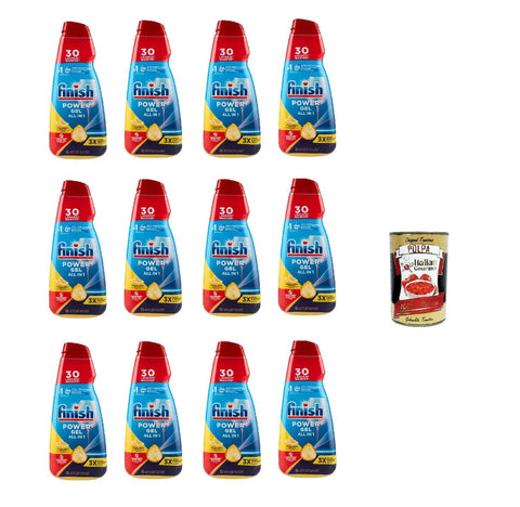 Finish Powergel Lot De 12 Détergents Liquides Au Gel Citron Pour Lave-Vaisselle, Multifonctions, Effet Dégraissant, 30 Lavages 600 Ml + Italian Gourmet Polpa 400gr