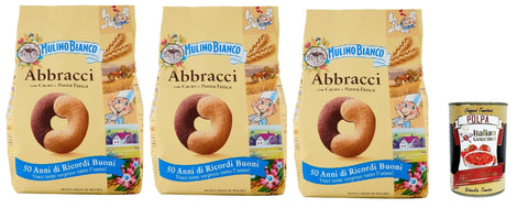 Mulino Bianco Abbracci Biscotti Con Cacao E Panna Fresca, Biscuits Avec Cacao Et La Crème Fraîche, Biscuits Cookies, 3x 350g + Italian Gourmet Polpa 400g