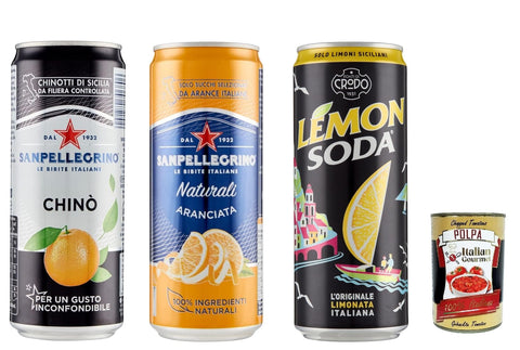 Lot De 72 Boîtes De San Pellegrino Aranciata Chinotto Lemonsoda Limonata 330 Ml + Polpa Italian Gourmet 400 G