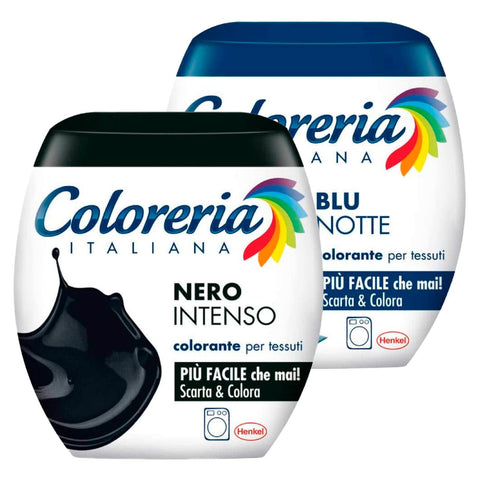 Coloreria Italiana Colorant Pour Tissus En Machine Couleur Noir Intense Formule Tout En Un + Colorerie Italienne Coloration Bleu Nuit Pour Coton Lin Et Viscose - 2 Paquets Monodose