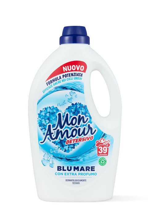 Mon Amour - Lessive Liquide Bleu Mer Extra Parfum Formule Améliorée Pour Cycles Courts Et À Froid, Lessives À Lessive Et Linge Frais À Long Blanc Et Coloré, 1 X 1560 Ml 39 Lavages
