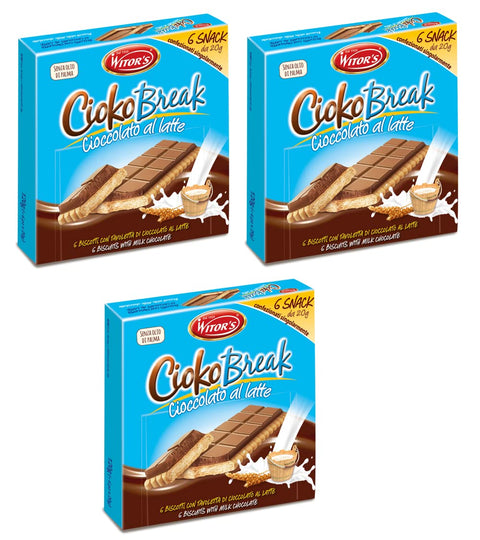 Lot De 3 Biscuits Witor's Cioko Break Cioccolato Al Latte Avec Barres De Chocolat Au Lait 120 G Chaque Paquet Contient 6 Collations Emballées Individuellement De 20 G
