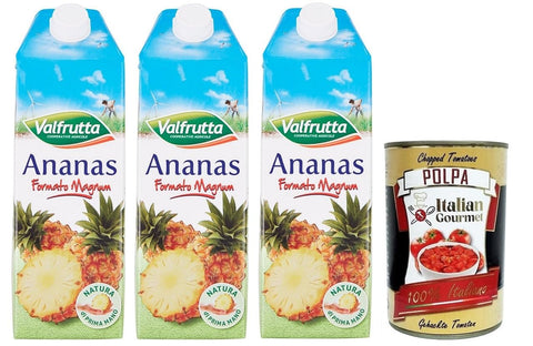 Valfrutta Succo Ananas Lot De 3 Boissons Rafraîchissantes Sans Alcool, Jus De Fruits Aromatisés À L'ananas 1500 Ml + Boîte Italienne Gourmet Polpa Di Pomodoro 400 G