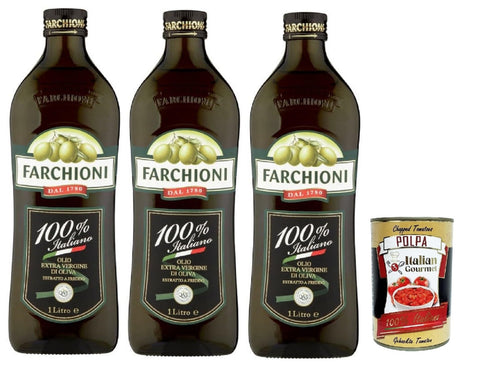 Farchioni Extra Vergine Lot De 3 Bouteilles D'huile D'olive 100 % Italienne 1 L Avec Italian Gourmet Polpa 400 G