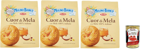 Mulino Bianco Biscotti Frollini Cuor Di Mela, Petit Déjeuner Plein De Goût, Sans Huile De Palme, Biscuits Farcis Aux Pommes, 3x 300 G + Italian Gourmet Polpa 400g