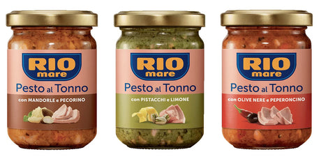 Paquette Rio Mare Pesto Al Tonno Pesto Au Thon Avec Amandes Et Pecorino – Avec Pistaches Et Citron – Avec Olives Noires Et Piment ( 3 X 130 G )