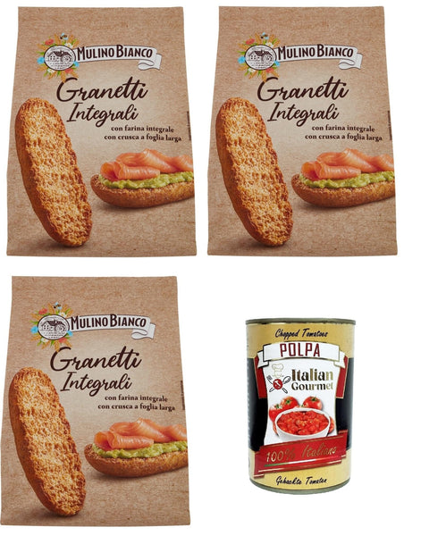 Mulino Bianco Crostini Granetti Integrali Lot De 3 Croûtons À Grains Entiers Riches En Fibres 280 G + Polpa Gourmet Italien 400 G