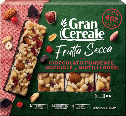 Gran Cereale, Snack Barrette Di Frutta Secca Lot De 3 Barres De Noix Avec Chocolat Amer, Noisettes Et Canneberges 120 G