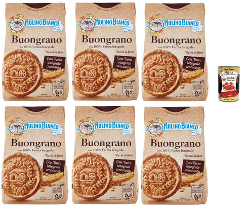 Mulino Bianco Buongrano Biscotti Con Farro Integrale Croccante. Biscuits À L'épeautre Complet Croustillants, Biscuits Cookies, 6x 350g + Italian Gourmet Polpa 400g