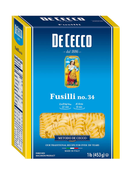 De Cecco Lot De 10 Pâtes De Semolina Fusilli N°34 0,5 Kg