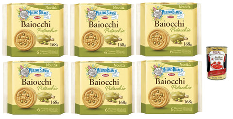 Mulino Bianco Baiocchi, Biscotti Al Pistacchio, Biscuits À La Pistache, Idéal Pour Le Petit Déjeuner Ou La Collation, Sans Huile De Palme, 6x 168g + Italian Gourmet Polpa 400g