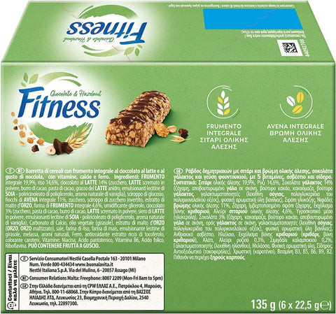 Nestlé Fitness Chocolate & Hazelnut Barres de muesli au chocolat et aux noisettes 18 x 135 g (6 x 22,5 g)