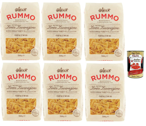 Rummo Farfalle N° 85, Durum Pâtes Sémoraires, Italiennes Pasta Italian Noodles 6x 500 G Pack + Italian Gourmet Polpa Di Pomodoro 400 G