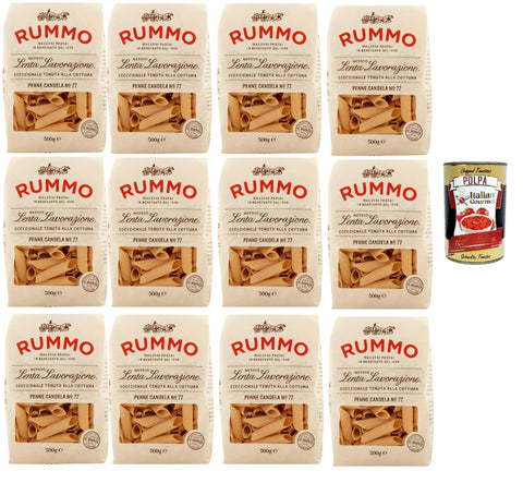 Rummo Penne Candela N° 77, Durum Pâtes Sémoraires, Italiennes Pasta Italian Noodles 12x 500 G Pack + Italian Gourmet Polpa Di Pomodoro 400 G