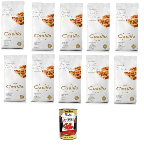 Molino Casillo Semola D'autore Farina Di Semola Rimacinata Per Pizze E Focacce Farine De Semoule Moulue Pour Pizzas Et Focaccia 10 X 500 G + Italian Gourmet Polpa 400 G