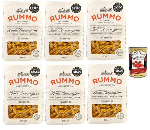 Rummo Fusilli N° 48, Durum Pâtes Sémoraires, Italiennes Pasta Italian Noodles 6x 500 G Pack + Italian Gourmet Polpa Di Pomodoro 400 G