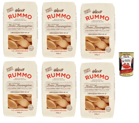 Rummo Conchiglioni Rigati N° 147, Durum Pâtes Sémoraires, Italiennes Pasta Italian Noodles 6x 500 G Pack + Italian Gourmet Polpa Di Pomodoro 400 G