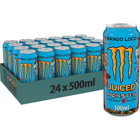 Monster Energy Mango Loco Avec Jus Tropicaux  Avec Acide Carbonique, Palette Energy Drink 24 X 500 Ml Et Autocollant Gratuit