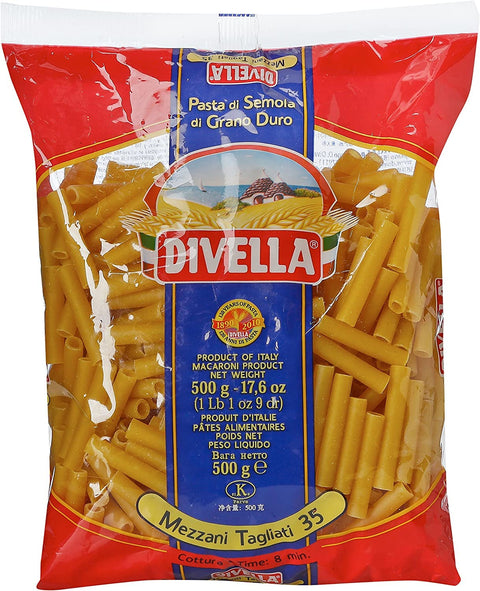 Divella Mezzani Tagliati N. 35 Lot De 24 Pâtes À La Semoule De Blé Dur 500 G + Boîte Italian Gourmet Polpa Di Pomodoro 400 G