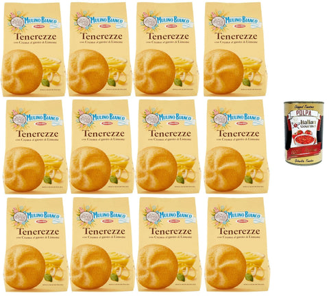 Mulino Bianco Tenerezze, Biscotti Con Crema Al Gusto Di Limone, Biscuits Avec De La Crème Au Citron, Biscuits Cookies, 12x 200g + Italian Gourmet Polpa 400g