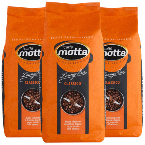 Caffe' Motta Caffe En Grains De 3 Kg, Grains De Café De Qualité Salon Bar Expresso Classique Mélange Arabe Et Robuste, Fabriqué En Italie (3 Boîtes De 1 Kg)