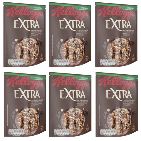 Kellogg's Extra Cioccolato E Nocciole Lot De 6 Flocons D'avoine Croustillants Au Chocolat Et Aux Noisettes 100 % Grains Entiers 375 G