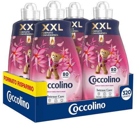 Coccolino Adoucissant Concentré Fleurs De Tiaré & Fruits Rouges 8 Litres 320 Lavages, 4 X 80 Lavages