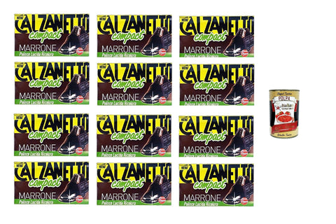 Calzanetto Compact Spugna Autolucidante Marrone Lot De 12 Éponges Autopolies Marron Nettoie, Polit, Renouvelle Et Protège + Italian Gourmet Polpa 400gr