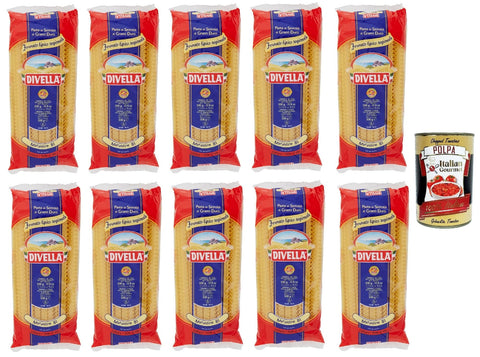 Divella Mafaldine N. 81 Lot De 10 Pâtes À La Semoule De Blé Dur 500 G + Boîte Italienne Gourmet Polpa Di Pomodoro 400 G