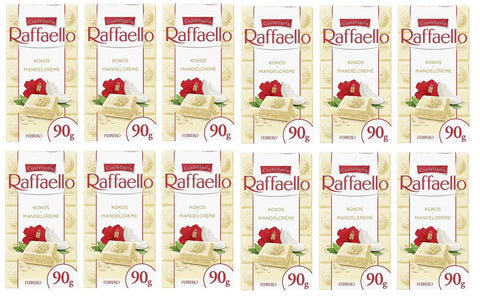 Ferrero Raffaello Crema Di Mandorle E Cocco Lot De 12 Chocolats Blancs Farcis Avec Crème D'amande Et Noix De Coco 90 G
