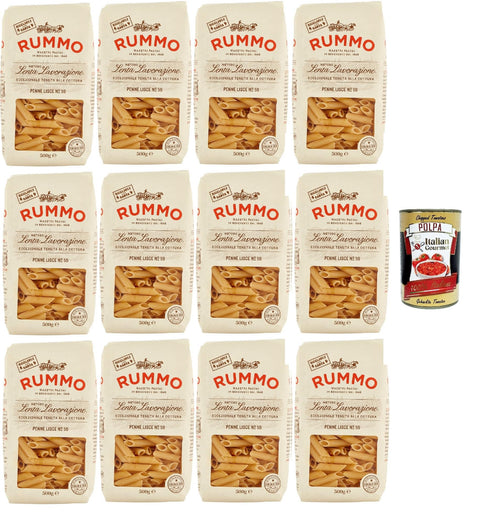 Rummo Penne Lisce N° 59, Durum Pâtes Sémoraires, Italiennes Pasta Italian Noodles 12x 500 G Pack + Italian Gourmet Polpa Di Pomodoro 400 G