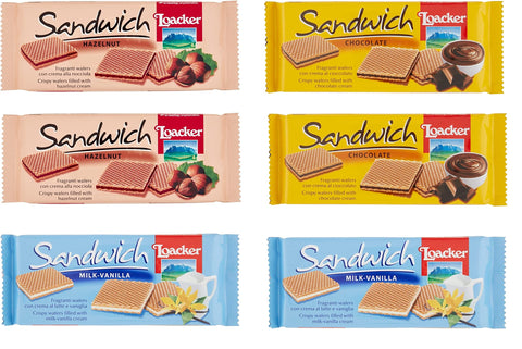 Pack De Test Loacker Sandwich Noisette Chocolate Lait Vanille Gaufres Parfumées 6 X 75 G