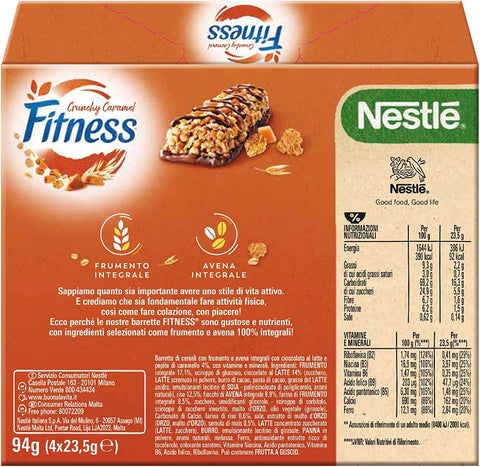 8x Nestlé Fitness Crunchy Caramel Barres de muesli complet au chocolat et au caramel croquant (4 x 23,5 g) 94 g
