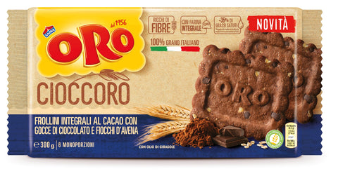 Oro Saiwa Cruscoro Frollino Integrale Cacao Con Gocce Di Cioccolato Biscuits Entiers Avec Cacao Et Pépites De Chocolat Biscuits Cookies