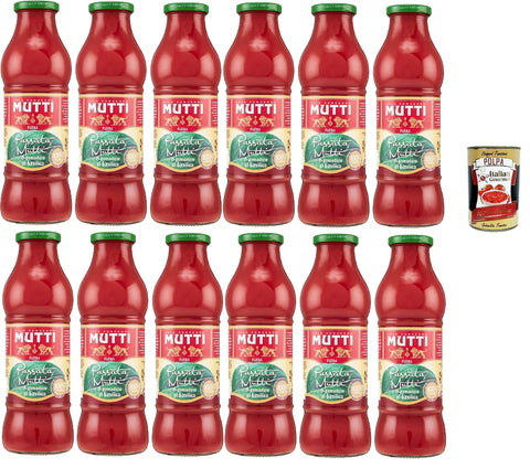 Mutti Passata De Tomate, Sauce Tomate Italienne, Lot De 12 Bouteilles, 700 G Pour Bouteille, 100% Tomates Italiennes, + Italian Gourmet Polpa 400g