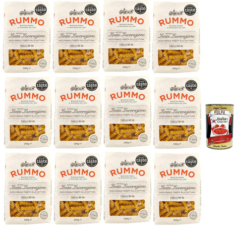 Rummo Fusilli N° 48, Durum Pâtes Sémoraires, Italiennes Pasta Italian Noodles 12x 500 G Pack + Italian Gourmet Polpa Di Pomodoro 400 G