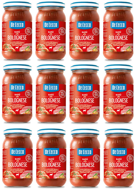 12 X De Cecco Ragù Alla Bolognese Con Vitellone Bianco Dell'appenino Centrale Igp Sauce Au Boeuf Blanc Du Centre Des Apennins Igp Avec 100% De Tomates Italiennes 190g