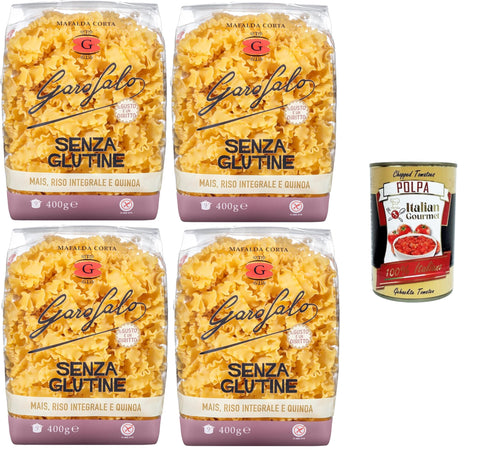 Garofalo Mafalda Corta Lot De 4 Pâtes Sans Gluten, Sans Gluten, Au Maïs, Riz Naturel Et Quinoa, 4 X 400 G, Avec Italian Gourmet Polpa, 400 G