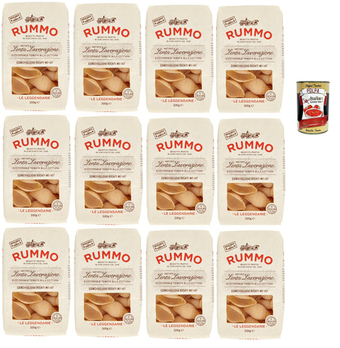 Rummo Conchiglioni Rigati N° 147, Durum Pâtes Sémoraires, Italiennes Pasta Italian Noodles 12x 500 G Pack + Italian Gourmet Polpa Di Pomodoro 400 G