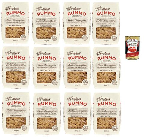 Rummo Pasta Mista N° 74, Durum Pâtes Sémoraires, Italiennes Pasta Italian Noodles 12x 500 G Pack + Italian Gourmet Polpa Di Pomodoro 400 G