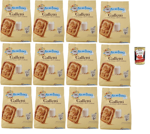 Mulino Bianco Galletti, Biscotti Con Latte Fresco 100% Italiano, Biscuits Au Lait Frais 100% Italien, Biscuits Cookies, 12x 800g + Italian Gourmet Polpa 400g