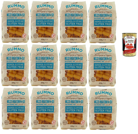 Rummo Pasta Mezzi Rigatoni N° 51 Senza Glutine, Gluten Free, 100% Pâtes Italiennes De Pâtes-Gluten 12x 400g+ Italian Gourmet Polpa 400g