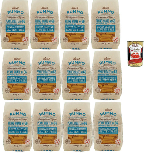 Rummo Pasta Penne Rigate N° 66 Senza Glutine, Gluten Free, 100% Pâtes Italiennes De Pâtes-Gluten 12x 400g+ Italian Gourmet Polpa 400g