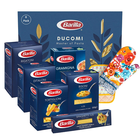 Ducomi Paquet 8 Articles: Rigatoni, Tortiglioni, Risoni, Gramigna, Spaghetti, Ditaloni Rigati, Gant De Cuisine, Support De Casserole - Variety Pack Pâtes 6 X 500 G - 3 Kg (Multipack 4)