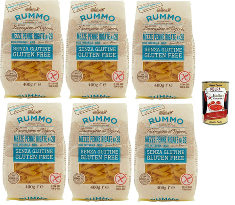Rummo Pasta Mezze Penne Rigate N. 28 Senza Glutine, Gluten Free, 100% Pâtes Italiennes De Pâtes-Gluten 6x 400g+ Italian Gourmet Polpa 400g