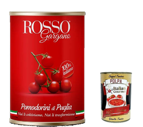 24x Rosso Gargano Pomodorini di Puglia sauce tomate aux tomates cerises Sauce tomate 100 % italienne aux tomates cerises, boîte de 400 g + Italian Gourmet polpa 400g