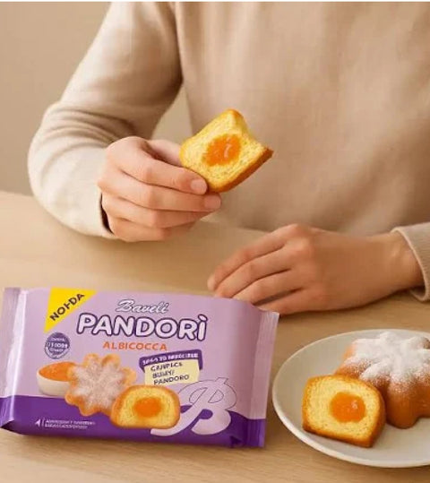 4x Bauli Pandori‘ Pandorini fourré aux abricots avec une pâte molle au lait et au pandoro, une spécialité de pâtisserie italienne, style pandoro traditionnel 4x 178g