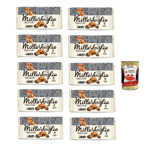 Matilde Vicenzi Millevoglie Caffè Bialetti 100g, Bouchées de pâte feuilletée Bialetti au cœur fourré au café 10x100gr + Italian Gourmet Polpa di Pomodoro 400g