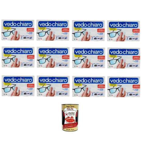 Vedochiaro Occhiali Nettoyant pour vitres 16 lingettes nettoyantes pour lunettes nettoyant pour lunettes 12 paquets + Italian Gourmet polpa 400gr